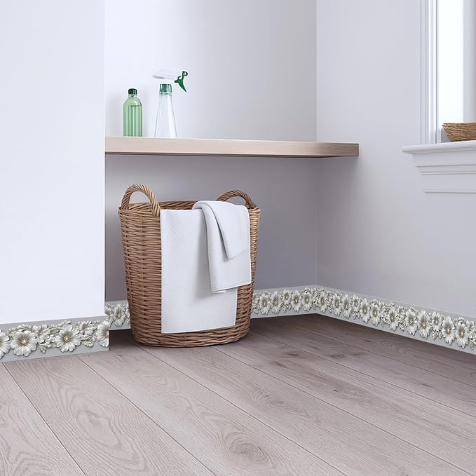 Silver Floral Wallpaper Border 196x4 Inch Peel and Stick Wall Border Metallic - Image 4