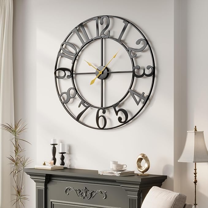 40 Inch Large Wall Clock, Silent Non-Ticking Battery Operated Black Metal Wall - Image 4