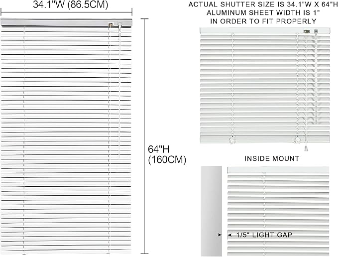 YIIBAII Mini Blinds Suitable for 34.5" W x 64" H Windows 1" Aluminum Horizontal - Image 6
