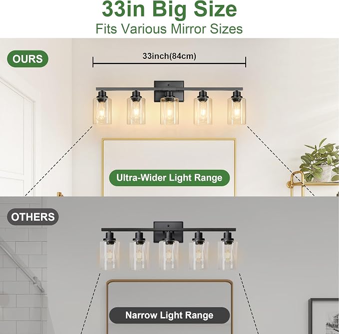 Ascher 5-Light Bathroom Light Fixtures, 33 Inch Vanity Lights - Image 6