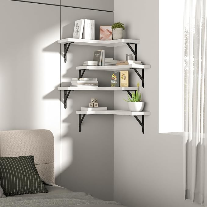 ROMGUAR CRAFT Corner Floating Shelves Wall Mounted Set of 4, Rustic Wood - Image 7