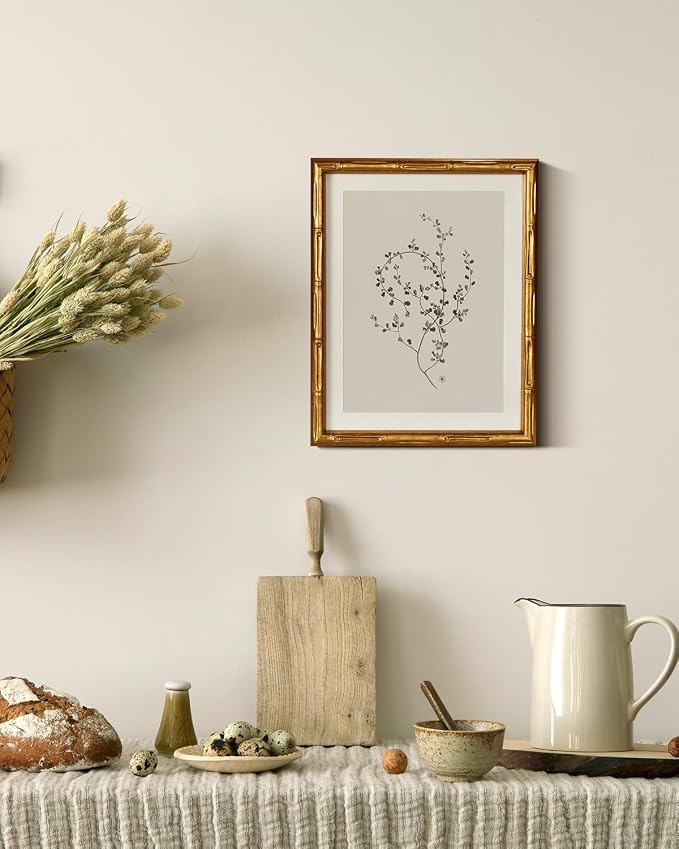 InSimSea Gold Bamboo Framed Canvas Wall Art, Minimalist Floral Botanical - Image 6