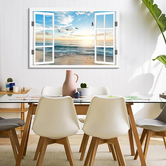 Goldfoilart Ocean Beach Sunset Window Canvas Wall Art - Image 3