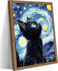 Framed Black Cat Wall Art, Van Gogh Starry Night Canvas Wall Decor, Cute Cat by Unknown