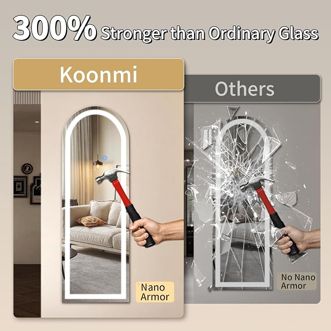 Koonmi Full Length Mirror with LED Lights 65"x26" with Dimming & 3 Color - Image 2