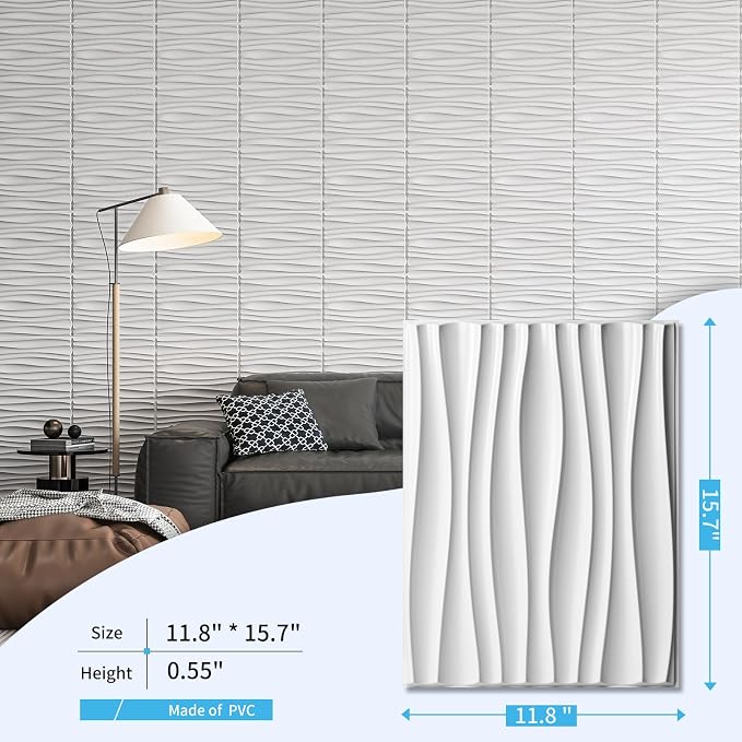 Art3d 24-Pack 3D Wall Panels for Interior Wall Décor, PVC Wavy Textured Accent - Image 3