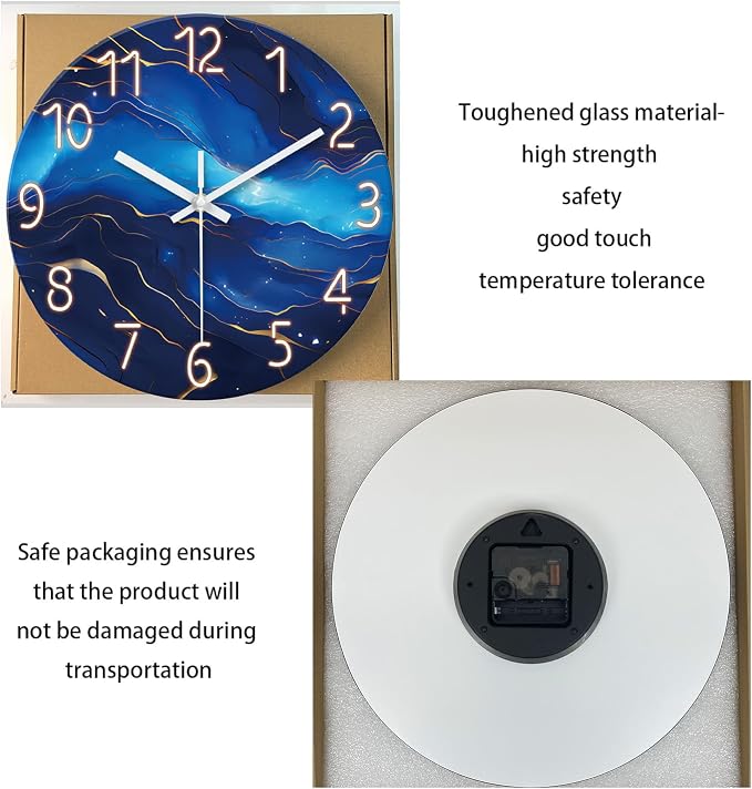 Blue Glass Wall Clocks Battery Operated 20 Inch Marble Large Wall Clocks - Image 6