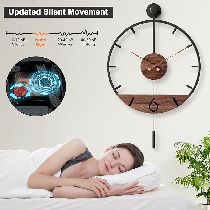Pytha Sight 34.6×24 Inch Large Modern Decorative Pendulum Wall Clock, Big Metal - Image 4