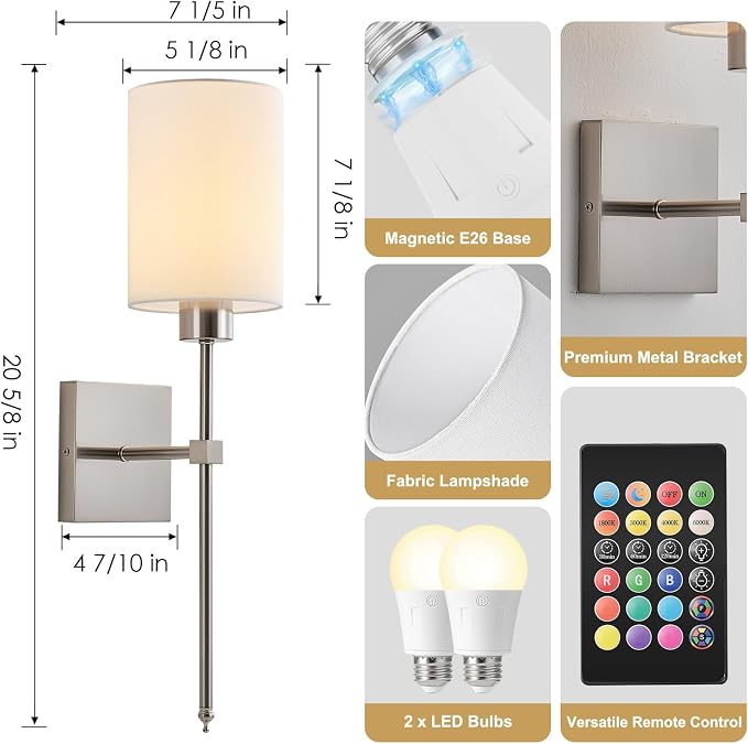 KARTOOSH Battery Operated Wall Sconce Set of Two, Wireless Rechargeable Wall - Image 7