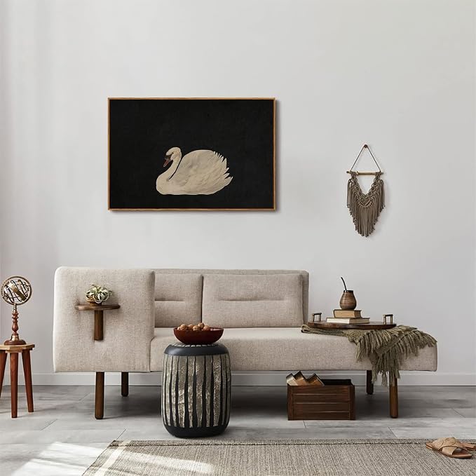 OIQArtOIQ Vintage Framed Wall Art Moody Grace Swan Canvas Art Prints Rustic - Image 6