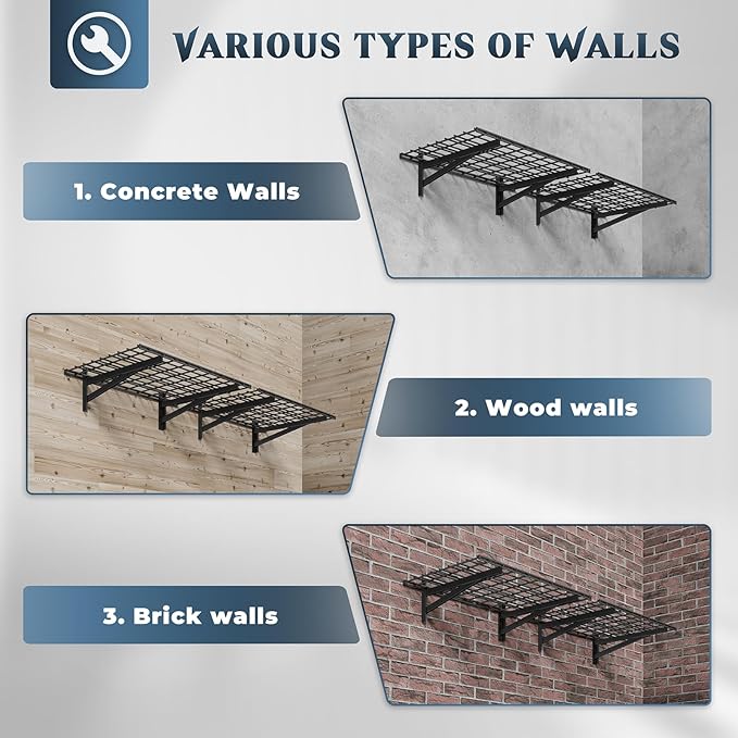 Jusgym 2 Pack Heavy Duty Garage Wall Shelving Set, Wall Mounted Garage Shelves - Image 3