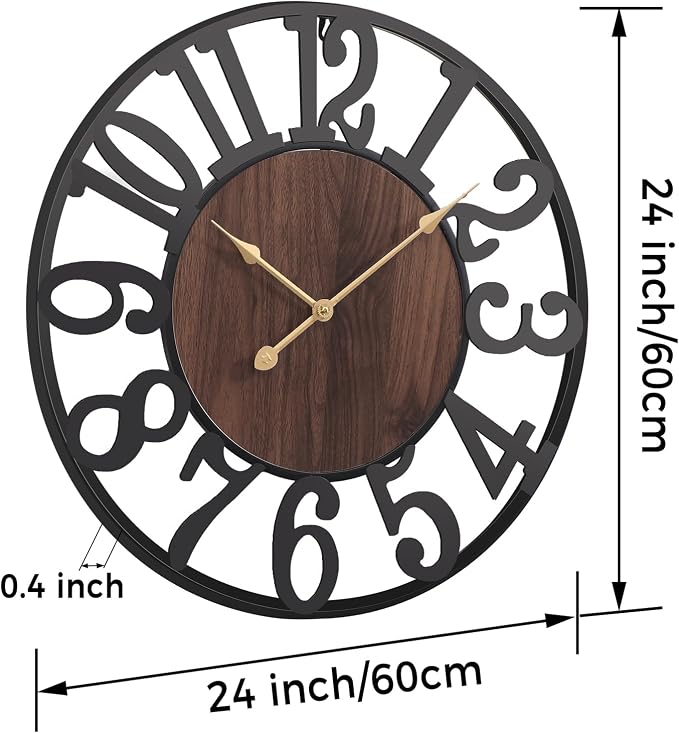 Vantic 24 Inch Large Wall Clock, Arabic Numeral Wood Oversized Wall Clocks - Image 2