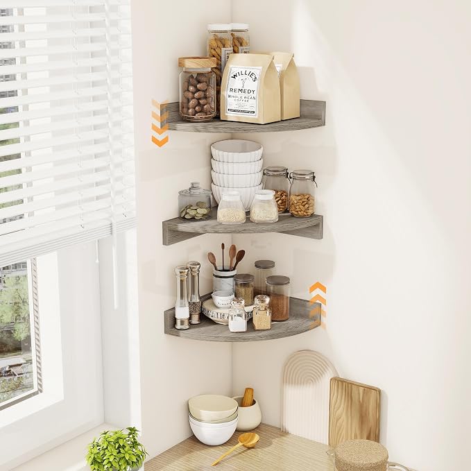Corner Shelves 3-Pack for Bathroom & Kitchen, Space-Saving Floating Corner Wall - Image 2