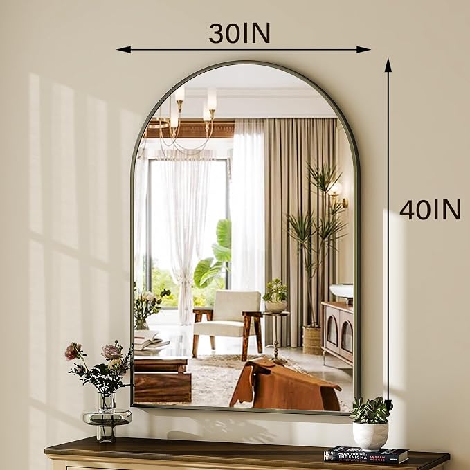 HARRITPURE Arched Wall Mirror – 30"x40" Arch Bathroom Mirror Metal Frame Vanity - Image 6