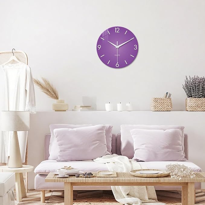 XFM Round Purple Wall Clock 14 Inch Silent Non-Ticking Battery Operated - Image 3