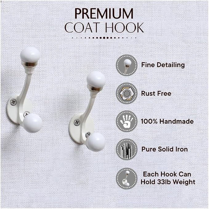 Indian Shelf 6 Pieces Double Prong White Decorative Coat Hooks Unique Coat Rack - Image 2