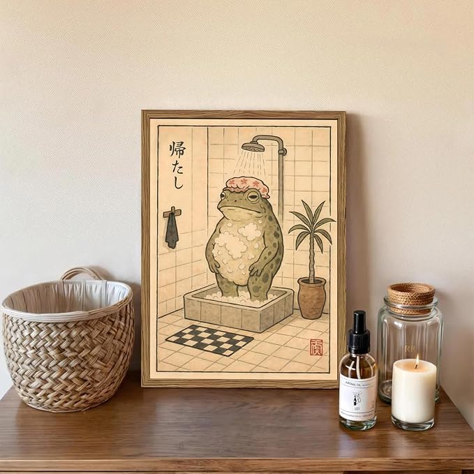 Funny Japanese Frog Bathroom Wall Art Whimsical Frog Shower Wall Decor 12x16 - Image 6