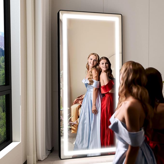 FENNIO Full Length Mirror with Lights, Free Standing Lighted Floor Mirror - Image 2