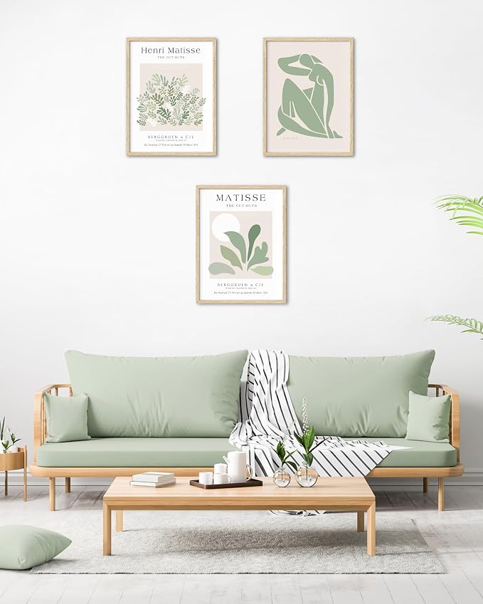 Unframed Sage Green Wall Art Set of 3, 12x16IN Abstract Matisse Wall Decor - Image 3