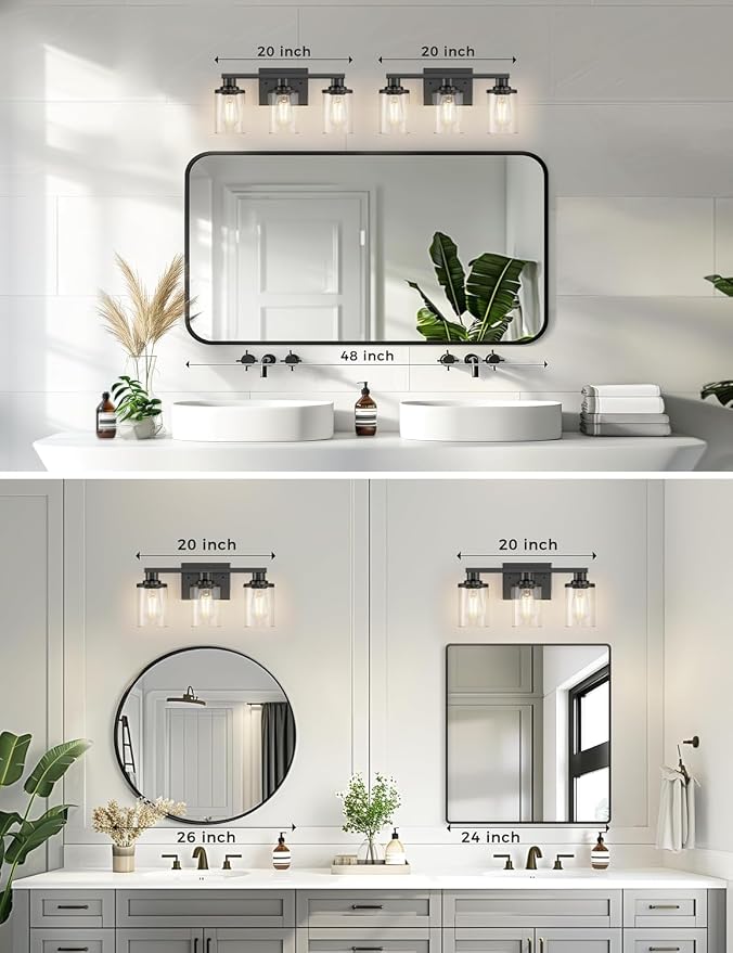 DORESshop 20 Inch Bathroom Light Fixtures, 3-Light Black Bathroom Lighting - Image 2