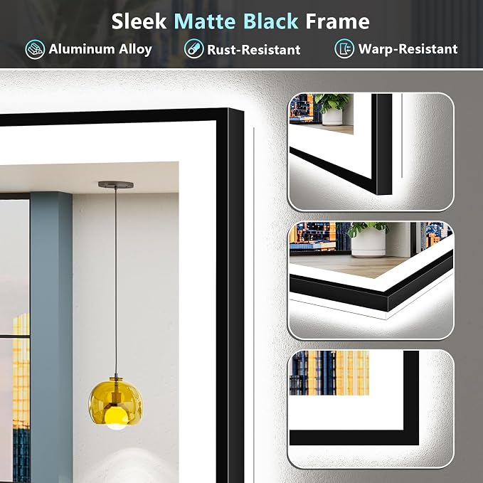 84x40 Black Framed LED Bathroom Mirror - Image 9