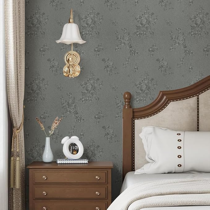 Grey Floral Peel and Stick Wallpaper Embossed Contact Paper 17.7 inch x - Image 2