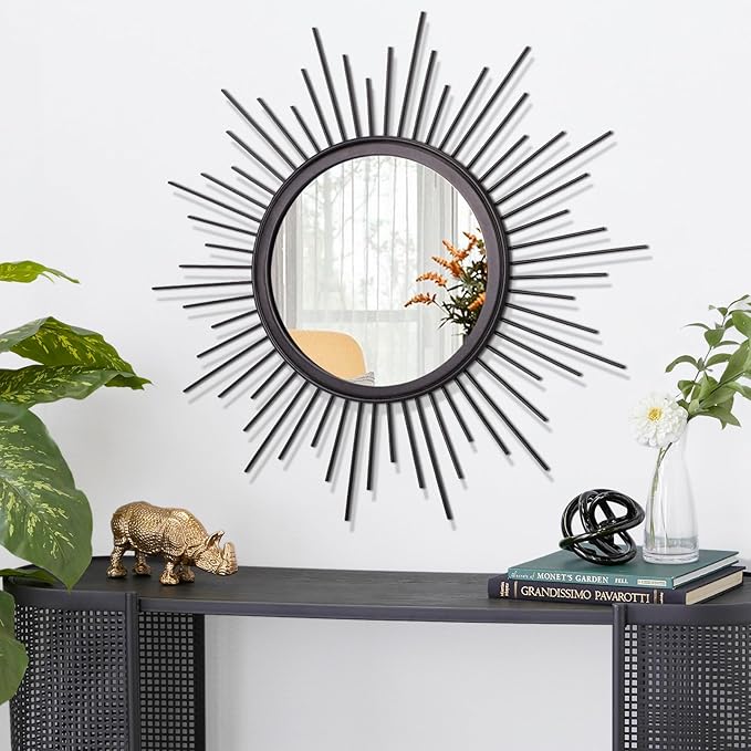 Large Sunburst Wall Mirror Boho Home Decor Round Wall Art Mirror Modern Metal - Image 2