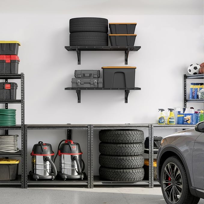 Jusgym 2 Pack Heavy Duty Garage Wall Shelving Set, Wall Mounted Garage Shelves - Image 7