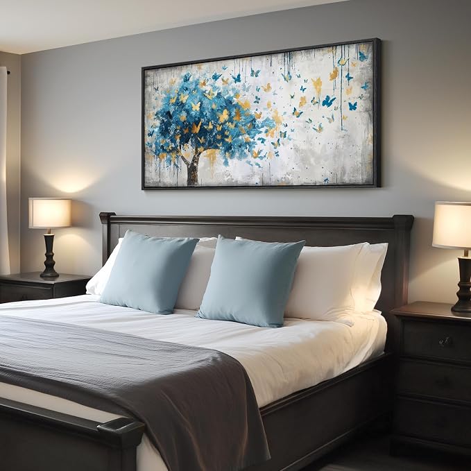 Framed Large Tree Wall Art, Modern Golden Butterfly Picture - Image 4