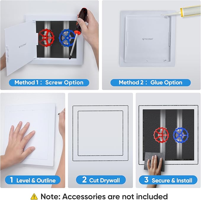TICONN Access Panel for Drywall, 12 x 12 Inch ABS Plastic Wall Hole Cover - Image 6