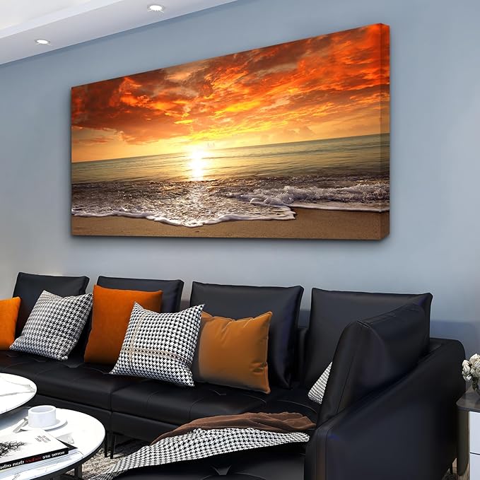 Baisuart-S0150 Canvas Prints Wall Art Sunset Ocean Beach Pictures Photo - Image 2