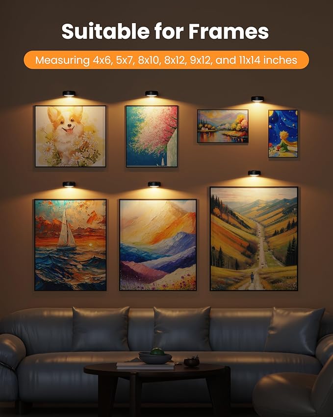 Picture Lights for Wall, Wireless 2000mAh Rechargeable Magnetic LED Puck Lights - Image 5