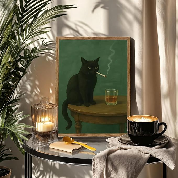 Moody Black Cat Wall Art, Funny Smoking Cat - Image 4
