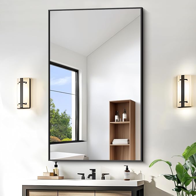KOCUUY Black Rectangle Mirror, Large Black Wall Mounted Mirror, Metal Framed - Image 4