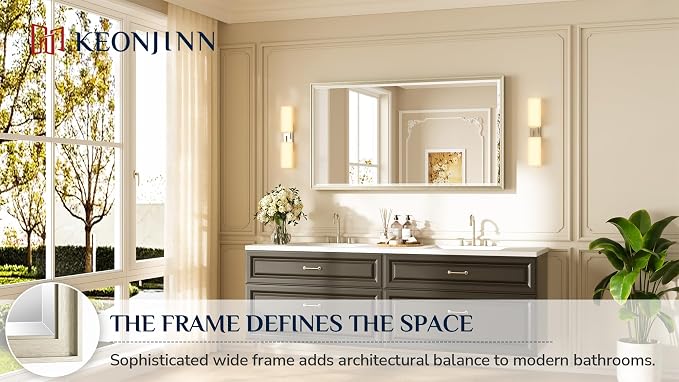 Keonjinn 55" x 30" Brushed Nickel Bathroom Mirrors - Image 7