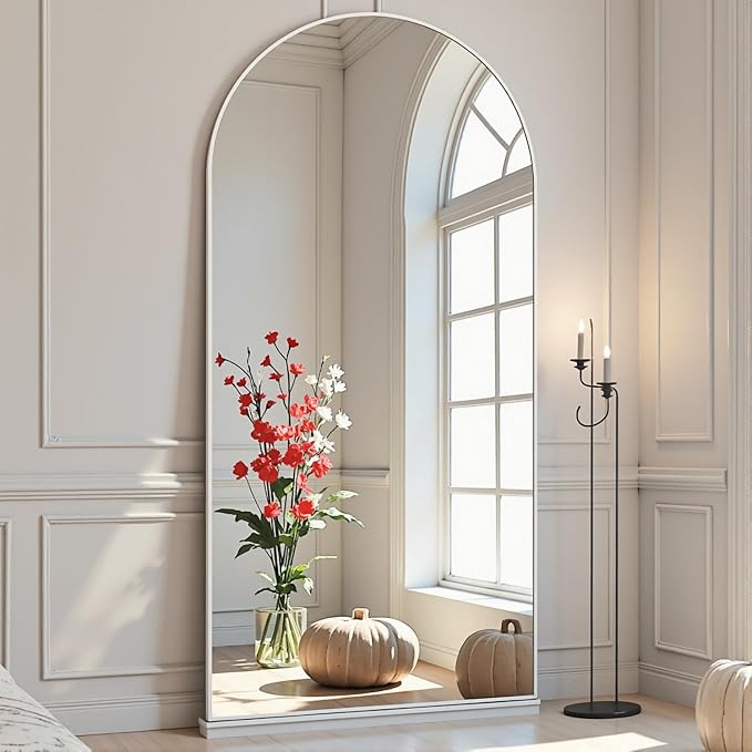 Dewfig Arched White Full Length Mirror, Large Floor Mirror, Full Body Mirrors - Image 3