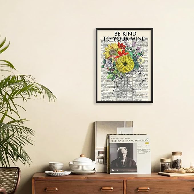 Be Kind To Your Mind Quote Poster Prints Mental Health Canvas Wall Art 08x10 - Image 4