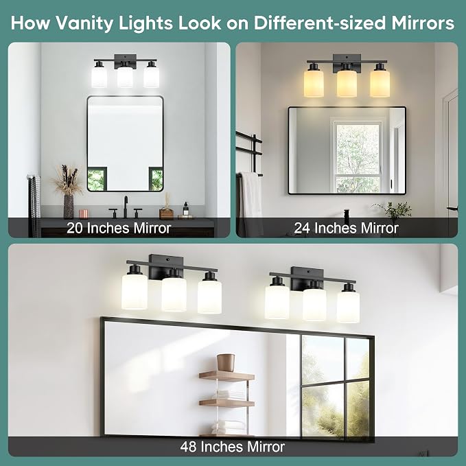 Ascher Bathroom Light Fixtures, 3-Light Vanity Light Over Mirror, Wall Lamp - Image 6