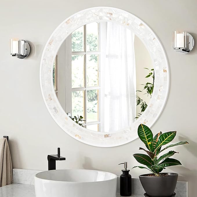 Tanmicoshomy Round Bathroom Mirror 28 Inch, Circle Mosaic Wall Mirrors - Image 4