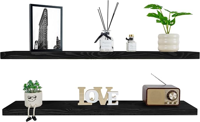 BGMG Wood Floating Shelves for Wall 42 inch Set of 2, Solid Wood Wall Mount by BGMG
