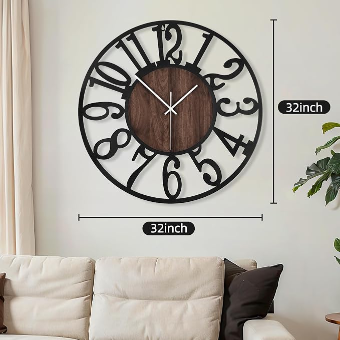 Maxstar Large Round Wall Clock for Living Room Decor Battery Operated Non - Image 2
