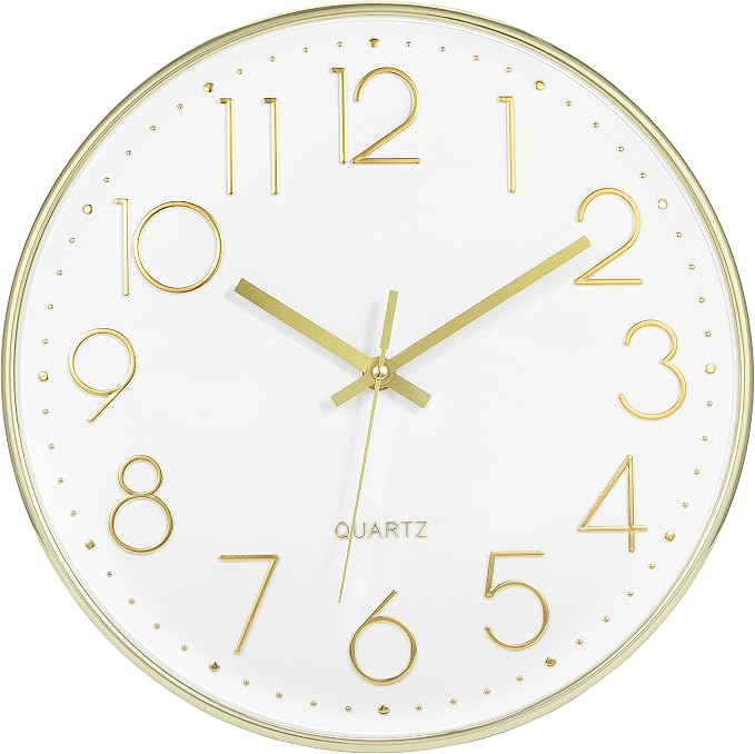 Foxtop Gold Wall Clock 12 Inch Silent Non-Ticking Battery Operated Round Modern by Foxtop