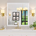 Amorho Bathroom Mirror, 40X38 Inch White Thick Metal Framed Wall Mirrors by Amorho