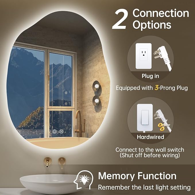 LOVESPEJO Irregular Backlit Mirror Bathroom 24x32 Inch, Asymmetrical LED - Image 7