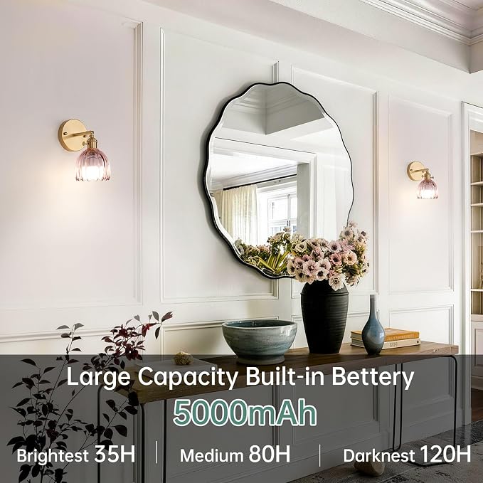 Shenmoyl Vintage 5000 mAh Battery Operated Wall Sconce - Image 2