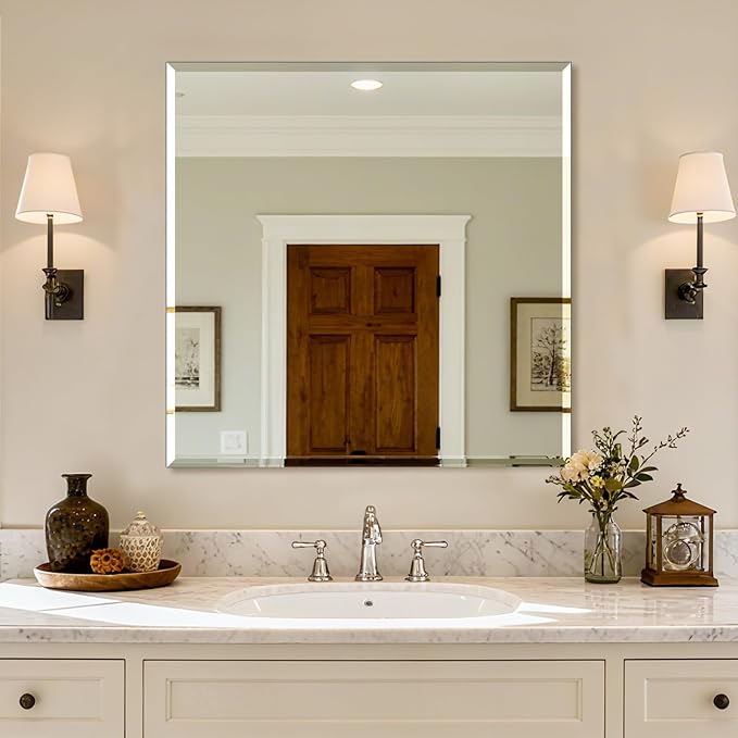 Ruomeng Frameless Mirror for Wall, 30x30 Inch Bathroom Vanity Mirror Farmhouse - Image 9