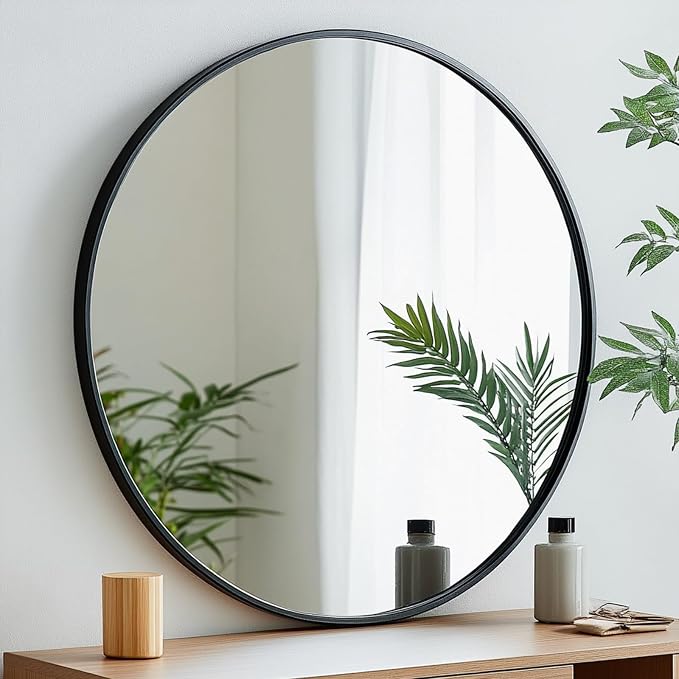 Oruii Round Mirror 28 inch, Large Black Circle Mirror Metal Frame, Large Black - Image 9
