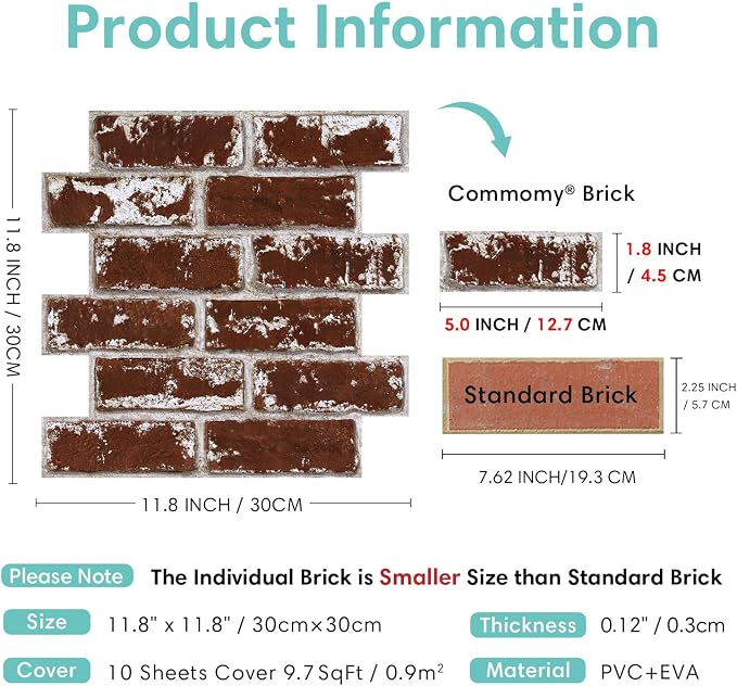 Commomy 3D Peel and Stick Brick Tiles - Image 5