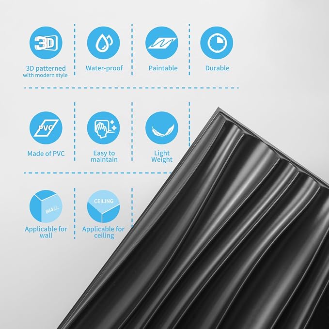 Art3d 24-Pack 3D Wall Panels for Interior Home Décor, PVC Wavy Textured Accent - Image 9