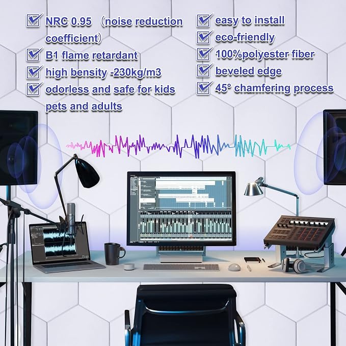 18 Pack Self-Adhesive Acoustic Panels Soundproof Wall Panels 12"X10"X 0.4" - Image 3